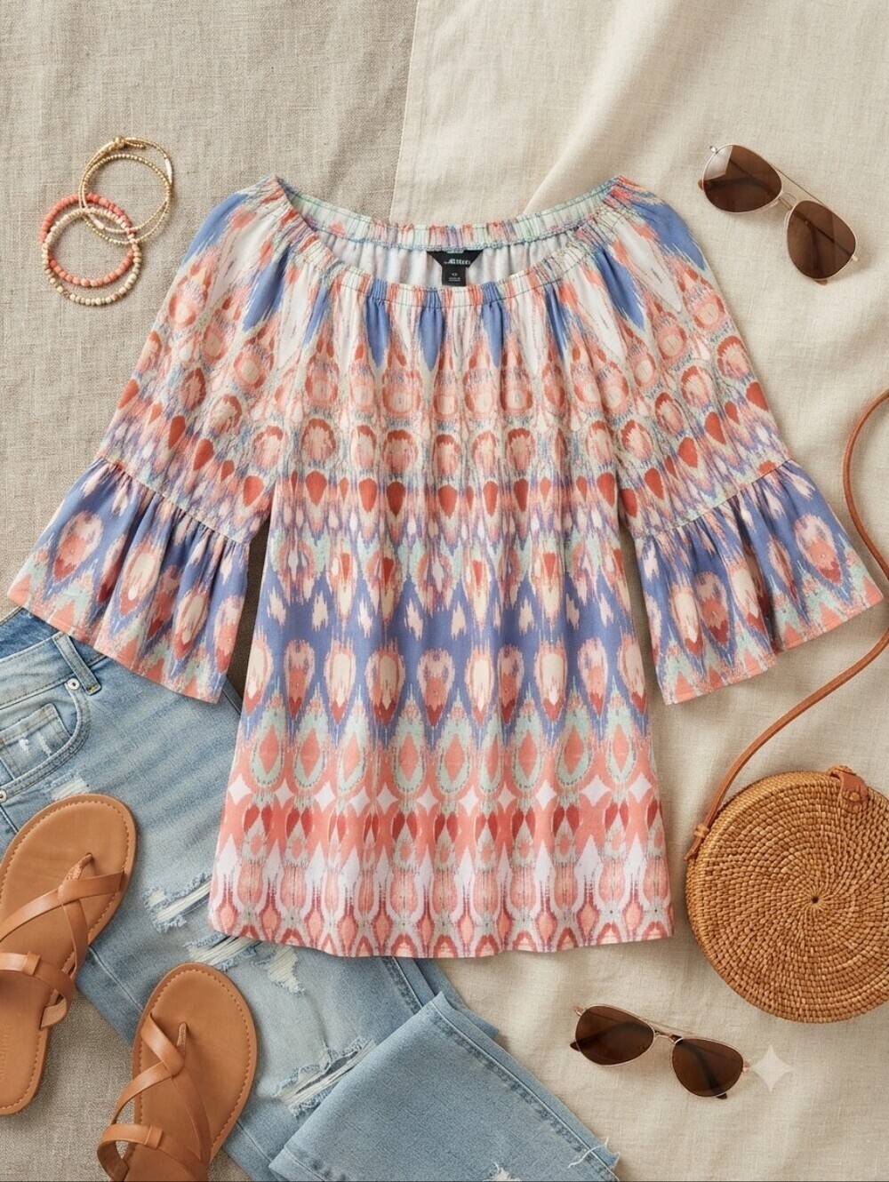 Ali Miles Colorful Geometric Print Flowy Blouse